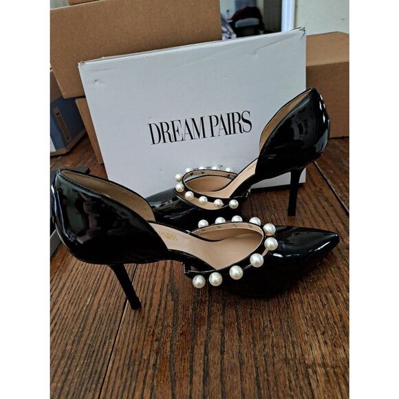 New 8.5 Dream Pairs Black Pearl High Heel Stiletto Elegant D'orsay Dress Shoes - Picture 9 of 11